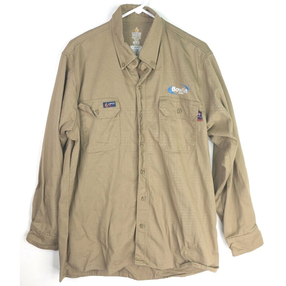Lapco FR Shirt Men L Gray Pockets Long Sleeve Button-Up Flame Resistant Company